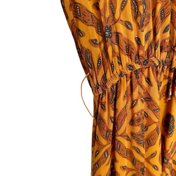 ULLA JOHNSON Aliya Silk Ruffled Long Sleeve Midi Dress Ochre - Picture 8 of 14